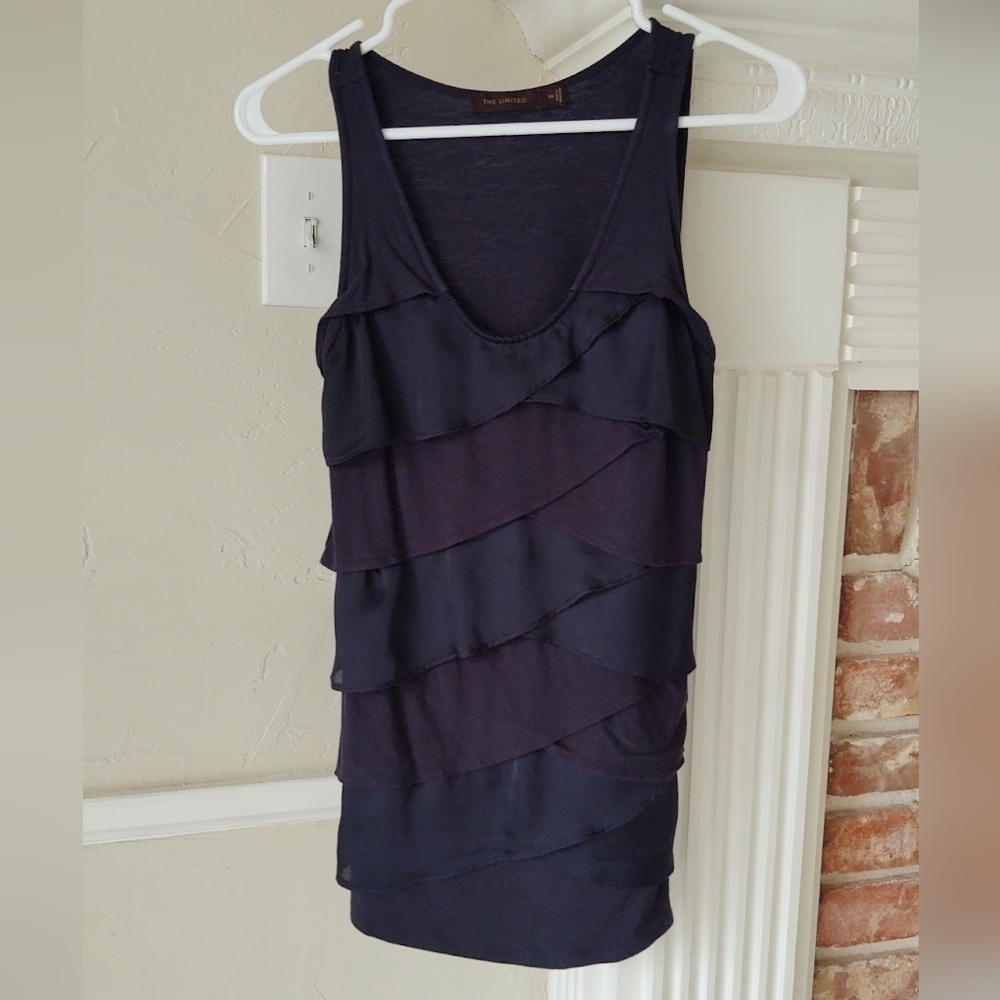 THE Limited | Navy Sleeveless Ruffle Shirt